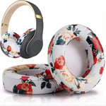 Lot de 3 coussinets de rechange pour casque Beats Studio 2 et Studio 3 avec fil et sans fil,coussinets en mousse à mémoire de forme avec pièces de rechange en cuir protéiné souple,motif floral blanc