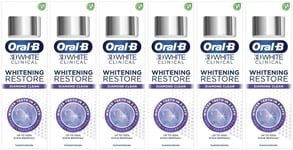 6 x Oral-B 3D White Clinical Toothpaste Whitening Restore Diamond Clean Teeth