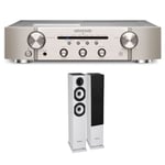 Un ampli Marantz PM6007 Argent et Or + une paire d'enceintes colonne Cabasse Jersey MT32/2 Edition spéciale Blanc mat