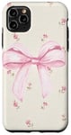 Coque pour iPhone 11 Pro Max Gros nœud rose esthétique sur coquette beige floral vintage fille