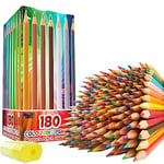 KreativeKraft Crayon de Couleurs Enfant Coloriage Enfant Coffret 180 Crayons de Couleur pour Coloriage avec Taille Crayon, Idée Cadeau Enfant Garcon Fille Couleurs Assorties