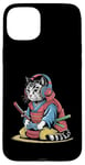 Coque pour iPhone 15 Plus Japon Kawaii Cat Samurai Casque Casque Manette de Jeu Vidéo