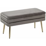 Beliani - Banquette Design Bout de Lit en Velours Gris avec Pieds Obliques Dorés Meuble Déco Pratique pour Salon Chambre et Couloir Chic et Glamour