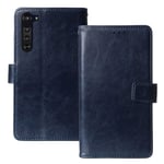 Lankashi Book Stand Premium Retro Business Flip Leather Protector TPU Silicone Case For Motorola Moto Edge 6.7" Cover Etui Wallet (Dark Blue)