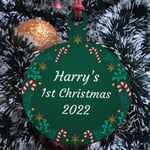 Personalised Babys 1st First Christmas Daughter Son Wood Bauble Tree Decoration