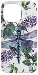 iPhone 14 Pro Max Dragonfly Surrounded by Lilac Flowers and Leaves Case