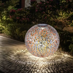 Boule solaire éclairage extérieur boule solaire lumière jardin, poinçons décor, or argent antique, batterie led, DxH 27 x 38 cm