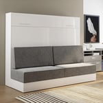 Armoire lit escamotable VERTIGO SOFA façade blanc brillant canapé gris couchage 160*200 cm