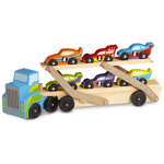 Melissa & Doug Mega Race-Car Carrier -Wooden Truck and Trailer With 6 Cars 12759