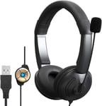 TSV USB Headset with Microphone Noise Cancelling and in-line Controls, PC For UC