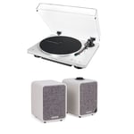 Audio Technica AT-LP70XBT Fully Automatic Bluetooth Wireless Turntable White with Ruark MR1 MK2 Active Bluetooth Speakers Grey HiFi Package