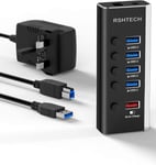 RSHTECH Powered USB Hub 3.0, 4 Port 3.0 Data hub +1 Fast Charging Port... 