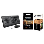 Logitech MK540 Advanced Wireless Keyboard/Mouse Set, 2.4 GHz Wireless Connection via Unifying USB Receiver + Duracell NEW Optimum AAA Alkaline Batteries [Pack of 4]