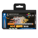 STAEDTLER 371 C6-4 Pigment Arts Brush Pen - Assorted Grey & Caramel Colours (Pac