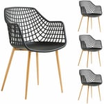 Idimex - Lot de 4 chaises lucia, en plastique noir et pieds en métal décor chêne sonoma