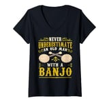 Womens Old Man With A Banjo Player Music Playing Lover Musician V-Neck T-Shirt