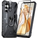 GOLDJU for Samsung Galaxy A54 Case with Stand Kickstand, with 1 pack[9H Tempered Glass Screen Protector & Camera Lens Protector] Shockproof Heavy Duty Protective Phone Case for Samsung A54 5G(Black)