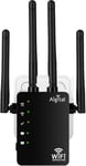 Répéteur WiFi Longue portée, Amplificateur WiFi AC1200 Double Bande 2.4GHz et 5GHz avec 4 Antennes Externes, Wifi Extender Mini Puissant avec 2 Port Ethernet, jusqu'à 120¿ compatible toutes Box