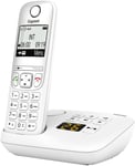 A695A-Telephone Dect Sans Fil Avec Repondeur-Grand Ecran A Haut Contraste-Qualite Audio Exceptionnelle-Profils Sonores Reglables-Fonction Mains Libres-Protection D'Appels,Blanc