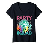 Womens Party Squad a Team Dance Disco Ball Celebration Dancing Crew V-Neck T-Shirt