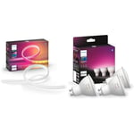Philips Hue White & Colour Ambiance Smart Spotlight 3 Pack LED [GU10 Spotlight] - 350 Lumens & Gradient Light Strip 2m. for Syncing with Entertainment, Media and Music