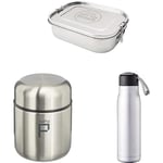 Pioneer Leakproof Lunch Box,1400ml Capacity Vacuum Insulated FoodPod Flask 280ml Vacuum Insulated Drinks Bottle, 500ml, Matt Silver