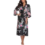 GROPC Women Satin Dressing Gown,Valentines Day Sexy Lingerie Silk Silky Peacock Print Babydoll Kimono Bridal Wedding Long Robe Dress Bathrobe Nightie Sleepwear For Friend Gift,Black,3Xl