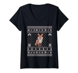 Womens Ugly Xmas Sweater Style Coyote Reindeer Christmas V-Neck T-Shirt