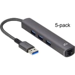 Bluecloud USB-A -hubi ja gigabit ethernet -sovitin, 5-pack