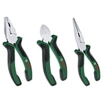 Bosch Home and Garden - Set de 3 pinces (pince universelle, pince à bec long, pince coupante diagonale endurantes ; ergonomiques, avec revêtement mat) - Amazon Edition, Green