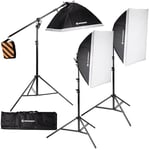 Bresser BR-235B Kit Lumière du Jour LED pour Photographie et Vidéo, 5500K, IRC >85, incl. 2 Trépieds, 3 Softbox, Sac