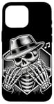 Coque pour iPhone 16 Pro Max Squelette amusant jouant harmonica joueur crâne blues musicien