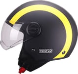 Sparco Riders Sp601 Moto Scooter Homologué ECE 22.06, Casque Demi-Jet avec Visière Anti-Rayures et Déclenchement Micrométrique Mixte, Noir/Jaune (Mat), M