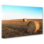 Landscape Hay Bales on a Field No.3 Modern Canvas Wall Art Print Ready to Hang, Framed Picture for Living Room Bedroom Home Office Décor, 24x16 Inch (60x40 cm)