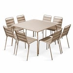 Ensemble table de jardin et 8 chaises en métal taupe - Palavas - Taupe