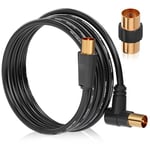 RELIAGINT TV Aerial Cable 3m – Pure Copper TV Coaxial Cable with Dual Shielding for Strong Signal – Straight or Right-Angle – Female-to-Female Adaptor Included – Fire-Resistant Aerial Connectors