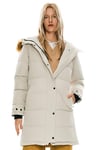 Orolay Manteau en Duvet Isolé pour Femme Veste Matelassée à Capuche D'hiver en Fausse Fourrure Beige S