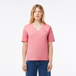 Lacoste T-shirt relaxed fit coton doux col V Taille 36 Rose