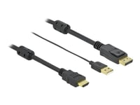 Delock - Kabel För Video / Ljud - Hdmi, Usb (Endast Ström) Hane Till Displayport Hane - 7 M - Trippelskärmad - Svart - Stöd För 4K