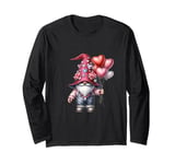 Valentines Gnome Dad With Heart Balloons For Valentines Day Long Sleeve T-Shirt