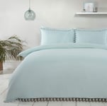 Sleepdown Pom Pom Duck Egg Luxury Easy Care Plain Duvet Cover Quilt Bedding Set with Pillowcase - Single (135cm x 200cm)