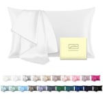 Natural Mulberry Silk Pillowcase for Hair and Skin Standard Size 20"X 26" Silk Pillow Case with Hidden Zipper Soft Breathable Smooth Cooling Silk Pillow Covers for Sleeping(White,Standard,1Pcs)