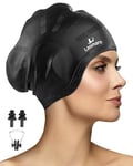 Bonnet de Bain pour Cheveux Longs pour Homme et Femme avec Protection d'oreille 3D, Bonnet de Bain en Silicone pour Cheveux Longs/Courts pour Garder Les Cheveux secs, Bonnet de Bain imperméable pour