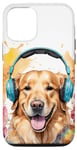 iPhone 15 Golden Retriever Headphones Dog Animal Art Print Graphic Case