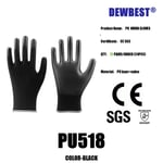 Gants de sécurité certifiés CE en polyester PU noir,12 paires,gants de travail de mécanicien,gants de protection du travail de jardin EN388 - Type PU518 Black 12pairs-S