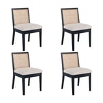 Wahson Office Chairs - Chaise de Salle à Manger Lot de 4 en Rotin et Bois Chaise Salle à Manger Rétro en Bois Massif Chaise de Cuisine Moderne, Noir