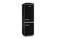 SEVERIN Réfrigérateur Congélateur combiné Total NoFrost, Pose libre, Largeur 60 cm, 315 L, Classe E, Veggibox inclus, Rétro, Noir, RKG 8998