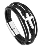 Stilsäkert Hög Kvalitets PU-Läder Kors Armband Silver 21CM