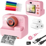 Appareil Photo Instantané Pour Enfants - Avec Papier D'Impression Et Carte Tf 32 G - Caméra Vidéo Avec Stylos Colorés - Jouet Cadeau Pour Enfants De 3 À 14 Ans (Rose)