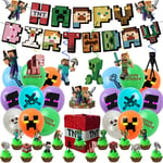 45st set med minecraft-tema, Set, dekorationsfödelsedag, Grattis på födelsedagens banner, Set